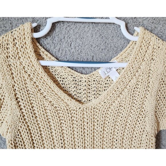 LOFT Women's Short Sleeve V Neck Pullover Sweater Open Knit Acrylic Beige Size S - Picture 2 of 10